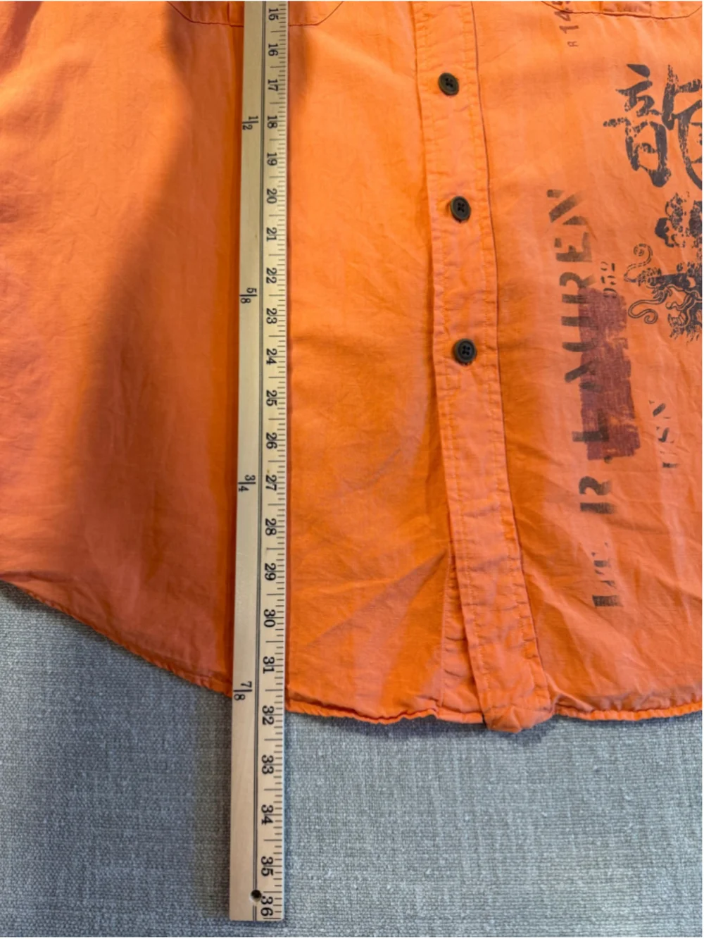 Polo Ralph Lauren Asian Dragon Print Weathered Orange Silk Linen Mens shirt XL